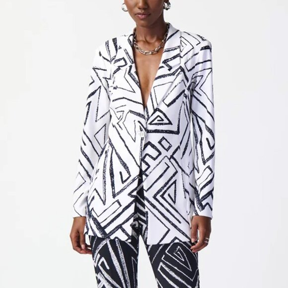 NWT NEW Joseph Ribkoff White Navy Geometric Print Blazer Size 16 - Picture 1 of 7